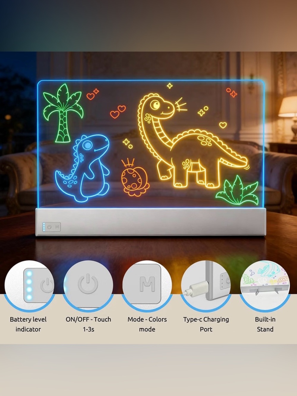 LED Note Board, 15.5 Inch Rechargeable LED Drawing Board - Picture 4 of 6